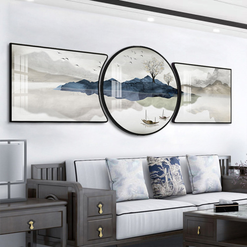 New Chinese Style Living Room Decorative Painting Sofa Background Wall Mural Triptych Landscape Painting Modern High-End Affordable Luxury Hanging Painting