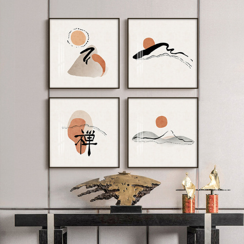 New Chinese Ink Painting Square Simple Living Room Decorative Painting Zen Sofa Background Wall Dining Room Bedroom Creative Hanging Painting