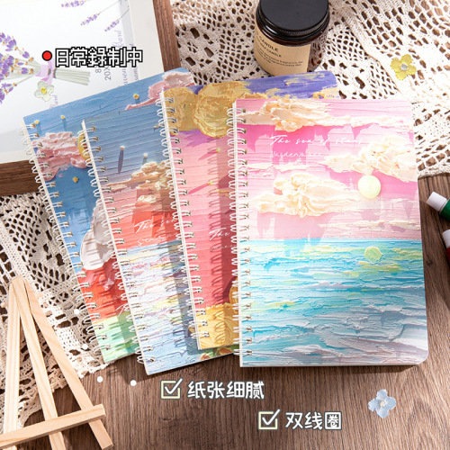 creative ins high-looking oil painting style a5 coil book student stationery supplies thickened loose-leaf notebook wholesale