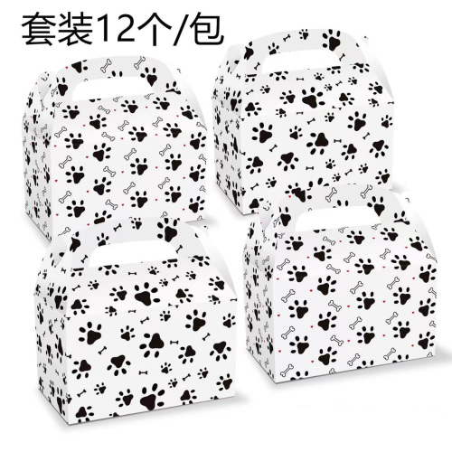 Dog Footprints Feet Dog Paw Prints Paper Box Cookie Box Pet Dog Party Candy Box Party Gift Box