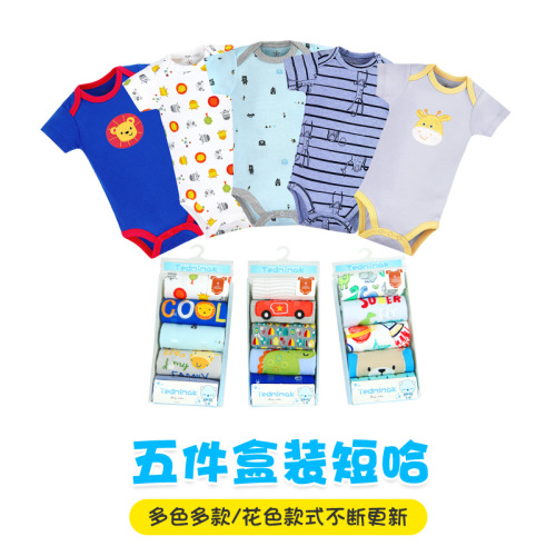 cross-border factory wholesale baby cotton romper hot summer short-sleeved one-piece 5-piece romper triangle romper