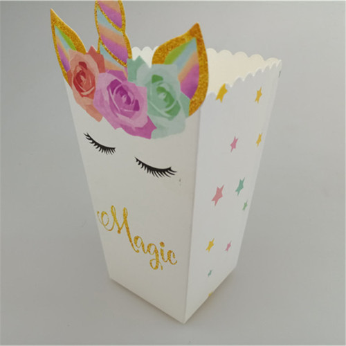 foreign trade colorful environmental protection unicorn popcorn box children‘s birthday party food packaging box can be customized