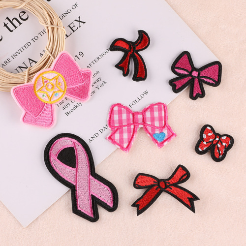 Computer Emboridery Label Cute Bow Patch Children‘s Clothing Ornaments Accessories Hand Account DIY Red Ribbon Embroidered Cloth Stickers