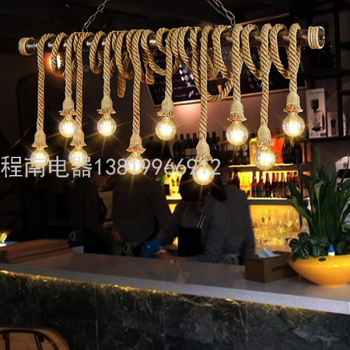 Creative Personality Restaurant Coffee Shop Clothing Store Bar Counter Decorative Vintage Industrial Style Restaurant Water Pipe Hemp Rope Ceiling Lamp