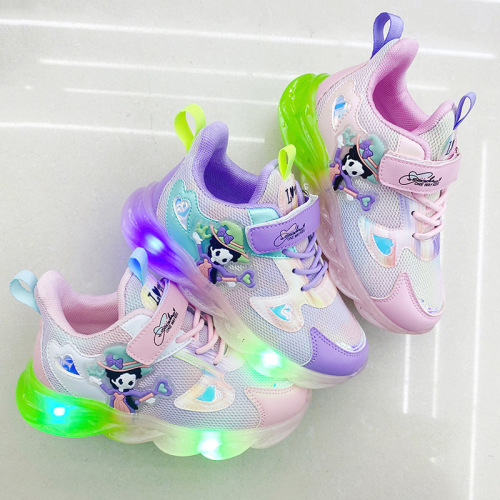 Girls Light-on Mesh Princess Shoes 1-3-6 Years Old Baby Girl Soft Bottom Toddler Shoes Luminous Children Travel Shoes 
