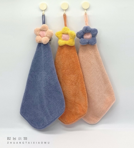 Flower Hand Towel Small Towel Kitchen Absorbent Non-Wool Coral Velvet Hanging Cute Children Hand Towel