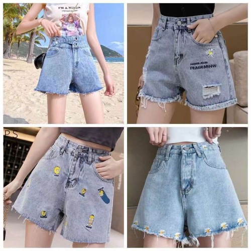 Summer Miscellaneous Women‘s Jeans Korean Casual Denim Shorts Ripped Stock Stall Tail Goods Factory Wholesale