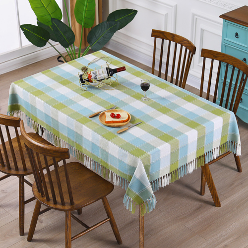 Table Cloth Fabric Cotton Linen Chinese Plaid Fresh Pastoral Tassel Tablecloth Anti-Scald Simple Modern Rectangular Coffee Table 