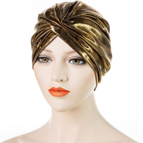 2022 cross-border new gilding fashion retro headscarf hat forehead cross women‘s pullover hat laser indian hat