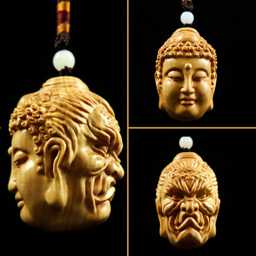yabai wood carving one thought between buddha head handle pieces buddha magic wenwan solid wood car pendant crafts collection play
