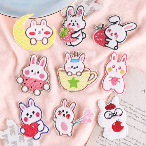 Duo Ku Computer Emboridery Label Clothing Accessories Cute Cartoon Animal Fleece Cloth Rabbit Self-Adhesive Patch and Cloth Patch