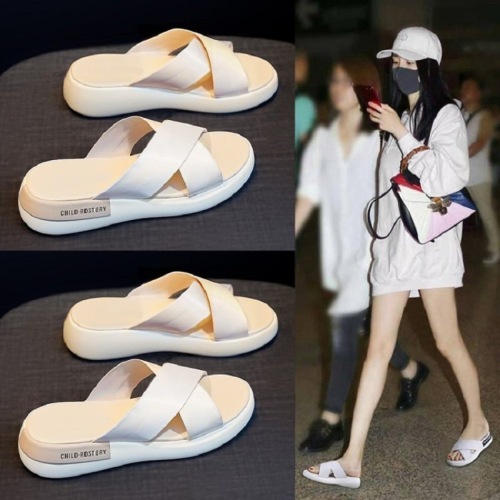 slippers women‘s summer wear thick bottom wedge women‘s sandals 2021 new casual half slippers beach