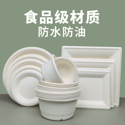 Bagasse Pulp Environmentally Friendly Rice Husk Disposable Take-out Spring Outing Picnic Light Food Packing Box Degradable Tableware Lunch Box Plate