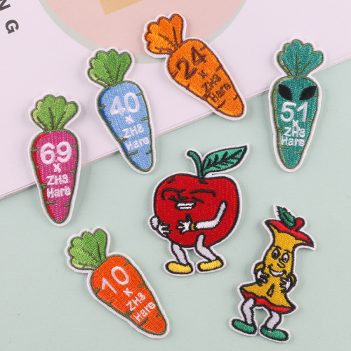 duo ku emboridery label cloth sticker adhesive patch vegetable and fruit cloth label letter badge clothing accessories embroidery patch