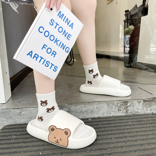 couple home bear slippers women‘s summer korean-style cute cartoon indoor and outdoor slip-on thick-soled sandals