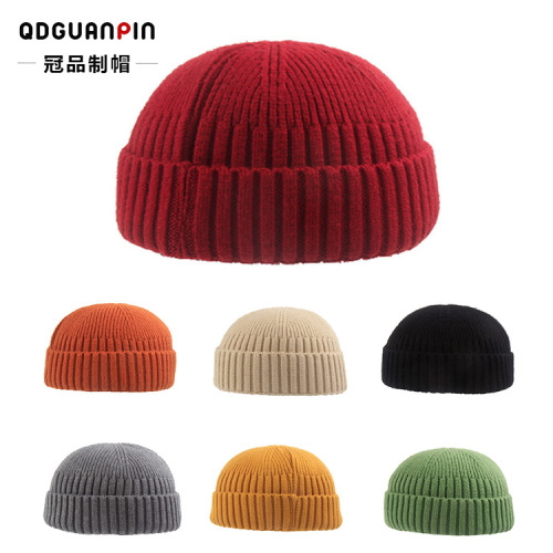 Short Dome Hooligans Hat Men‘s Korean Style Knitted Cold Cap Skullcap Yuppie Women‘s Hip Hop Fashion Chinese Landlord Hat Woolen Cap