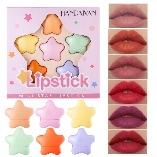 handaiyan pentagram star mini lipstick 6 color set star mini lipstick set portable lipstick
