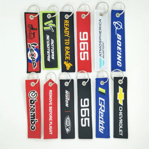 manufacturer embroidery embroidery woven silk keychain polyester double-sided lock computer embroidery text creative diy short cloth strip