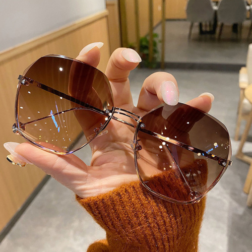 2023 new small red book large frame sunglasses female korean style metal round bead feet fashion sunglasses uv protection