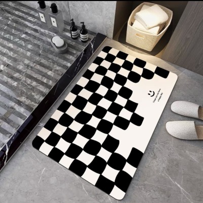 Cross-Border Simple Chessboard Grid Soft Diatom Ooze Floor Mat Bathroom Absorbent Floor Mat Quick-Drying Toilet Doorway Toilet