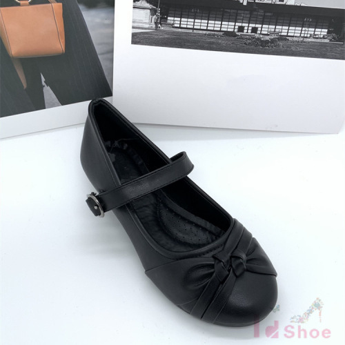 New Foreign Trade Student Shoes Spring and Summer Small Black Shoes Lady Pleated Simple Guangzhou Women‘s Shoes Craft Shoes Student Women‘s Shoes