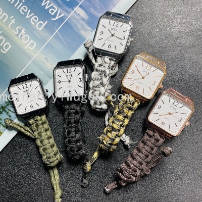 New Korean Style Men's Watch Simple Handmade Drawstring Square Outdoor Watch Ins Popular