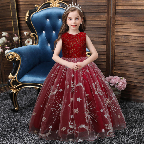 european and american children‘s clothing middle and big children‘s costume sleeveless long princess dress student costume girl‘s dress in stock