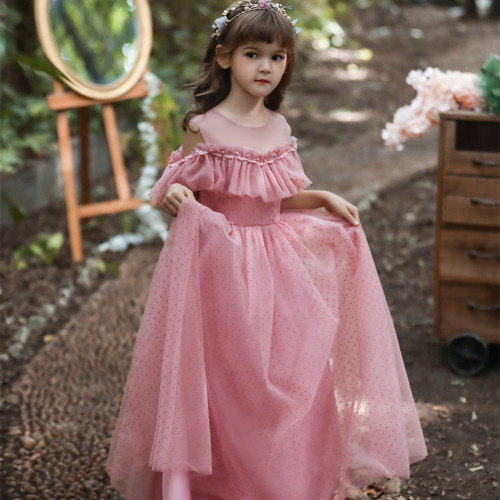 AliExpress Girls‘ Dress Medium and Large Children‘s Mesh Polka Dot Dress Little Host Children‘s Princess Dress Suspender Dress