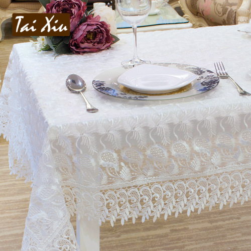 European-Style Transparent Embroidered Lace Tablecloth Fashionable Lace Tablecloth Shiny Rectangular Coffee Table Cloth 