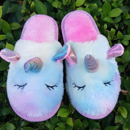 winter warm cartoon cute plush home cotton slippers cartoon animal colorful unicorn floor slippers