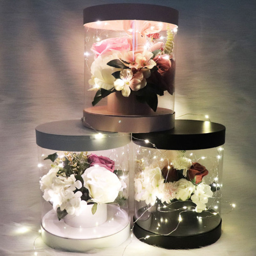 New Transparent PVC round Cylinder Flower Box round Flower Pot Eternal Flower Box Factory Wholesale