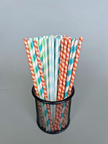 yao sheng disposable straws degradable paper amazon stripe four-color mixed series 100 pieces