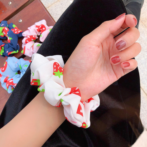 Spring and Summer Korean Style Printed Strawberry Cloth Hair Ring Large Intestine Hair Band High Elasticity Bun Headband Hair Accessories