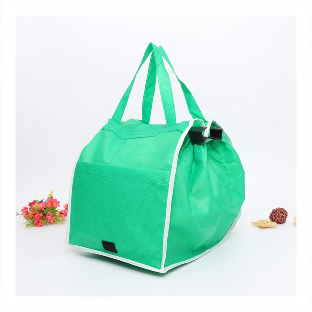 批发加厚绿色超市推车购物袋收纳布袋无纺布手提袋TV产品GRAB BAG详情5