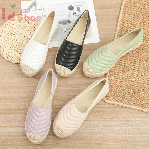 Fisherman Shoes for Women 2020 Autumn New Korean Style Flat Straw Woven Platform Casual Loafers Slip-on Pumps