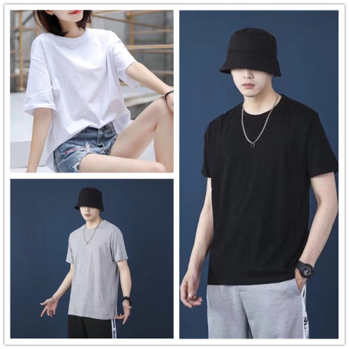 solid color short-sleeved men‘s t-shirt 100% cotton 2023 summer new trendy men‘s short-sleeved loose leisure all-matching short t