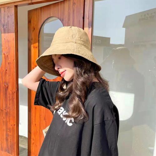 Hat Female Summer Casual Sun Hat Outdoor Leisure Fisherman Hat Solid Color Big Brim face-Showing Small Face-Covering Sun Hat