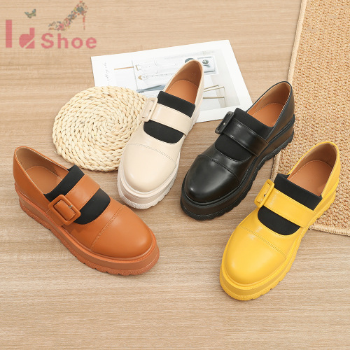 retro college style small leather shoes women‘s british style new autumn thick bottom mid heel retro black work shoes pumps