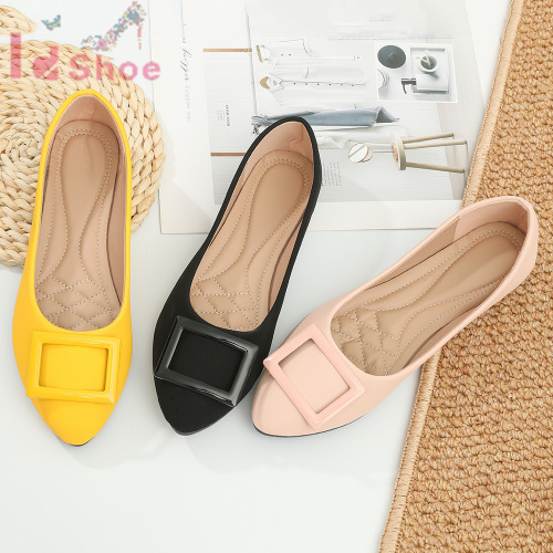 new pointed toe shallow mouth square buckle flat shoes simple all-matching work shoes commuter guangzhou women‘s shoes handcraft shoes