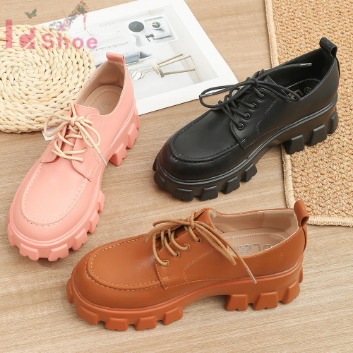 platform shoes british college style small leather shoes gear new platform small leather shoes women‘s retro lace up single shoes