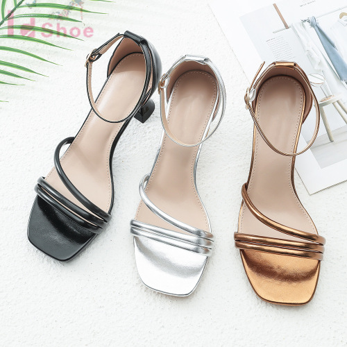 french style retro sandals guangzhou women‘s shoes handcraft shoes chunky heel mid heel single strap shoes women‘s new high heels