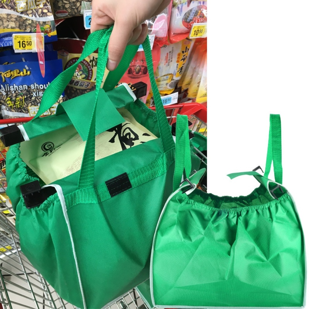 批发加厚绿色超市推车购物袋收纳布袋无纺布手提袋TV产品GRAB BAG详情6