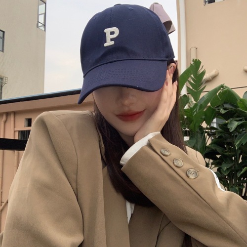 hat female summer p letter embroidery soft top baseball cap male curved brim korean style face-looking small all-match four seasons peaked cap