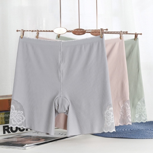 New Ice Silk Seamless Panties Women‘s Cotton Crotch Boxers Women‘s Four-Corner Lace Anti-Exposure Thin Safety Pants