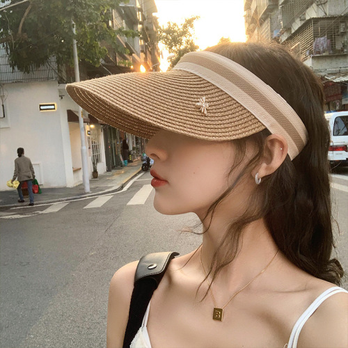 straw woven empty top peaked cap female summer outdoor travel seaside beach headband sun-proof sun-proof sun hat