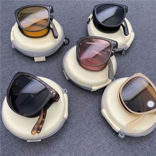 Folding Sunglasses UV400 UV Protection Sun Protection Sunglasses Men Brown Storage Bag Zipper Box Sun Protection Glasses Women