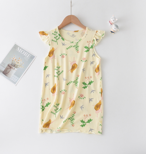 summer girls‘ korean-style printed floral sleeve dress