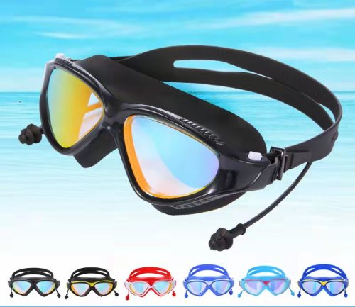 adult comes with earplugs swimming goggles electroplating black blue lake blue red yellow pc silicone glasses life jacket