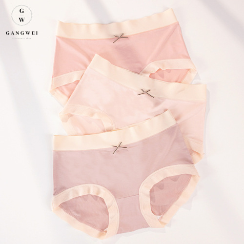2022 New Japanese Modal Underwear Mid-Waist Women‘s Contrast Color Thin Seamless Cotton Crotch Girl Briefs