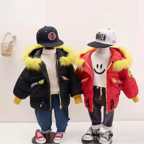 men and women children‘s winter cotton-padded clothes children‘s western style korean style fur collar cotton-padded coat baby coat
